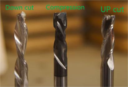 What is the difference between the up cut end mill , down cut end mill and compression cut end mill