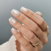  Custom Chrome White Press on Nails Square Soft Gel Glazed False Nails 