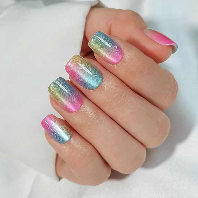  Custom Wholesale Gradient Cat Eye Soft Gel Wearable Fake Nails