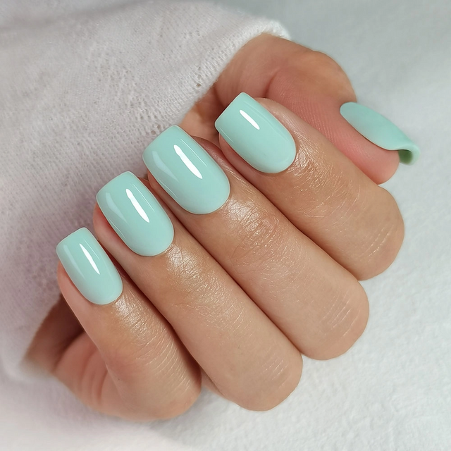  Solid Mint Green Color Summer Short Square Private Label Nails Press On 