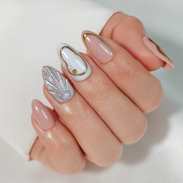  Wholesales Elegant Shell Inspired Soft Gel Wearable Nails for Seasonal Celebrations 