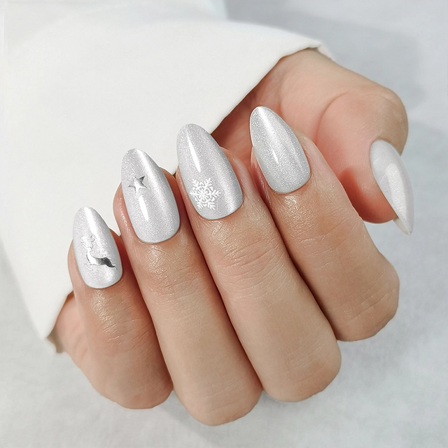 Sliver Cat Eye Design Private Label Christmas Style Fake Nails Suppliers 