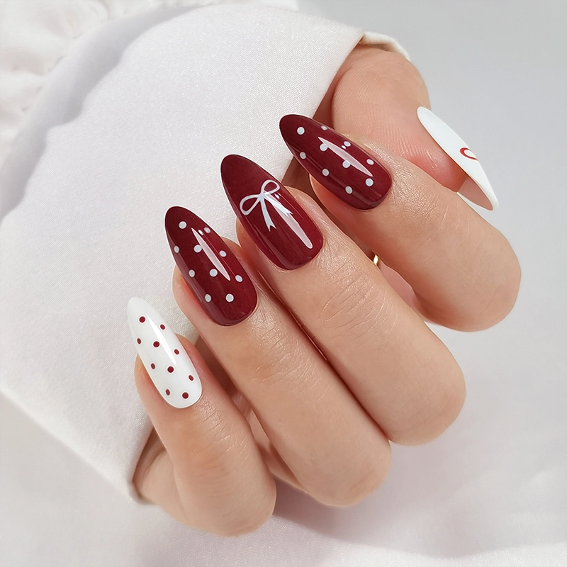  Custom Polka Dots Shinny Design Short Reusable Gel False Nail Wholesale Soft Gel Nails 