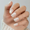  Custom Chrome White Press on Nails Square Soft Gel Glazed False Nails 