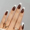  Private Label Fall Winter Long Shinny Brown French Custom Fake Nails 