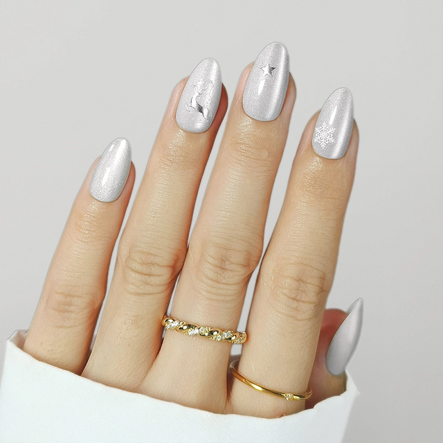  Sliver Cat Eye Design Private Label Christmas Style Fake Nails Suppliers 