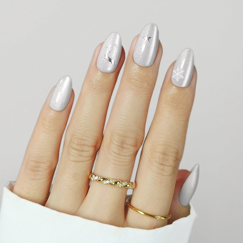  Sliver Cat Eye Design Private Label Christmas Style Fake Nails Suppliers 