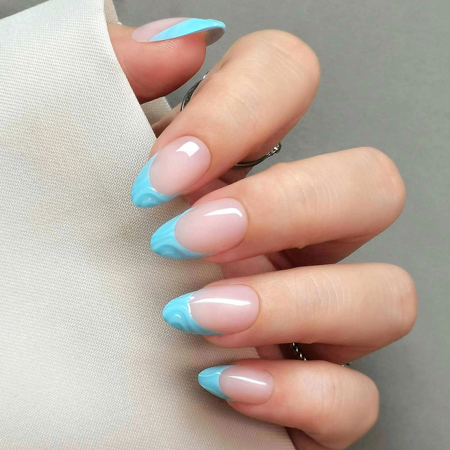  3D Soft Gel Blue French Nails Tips False Nails Suppliers 