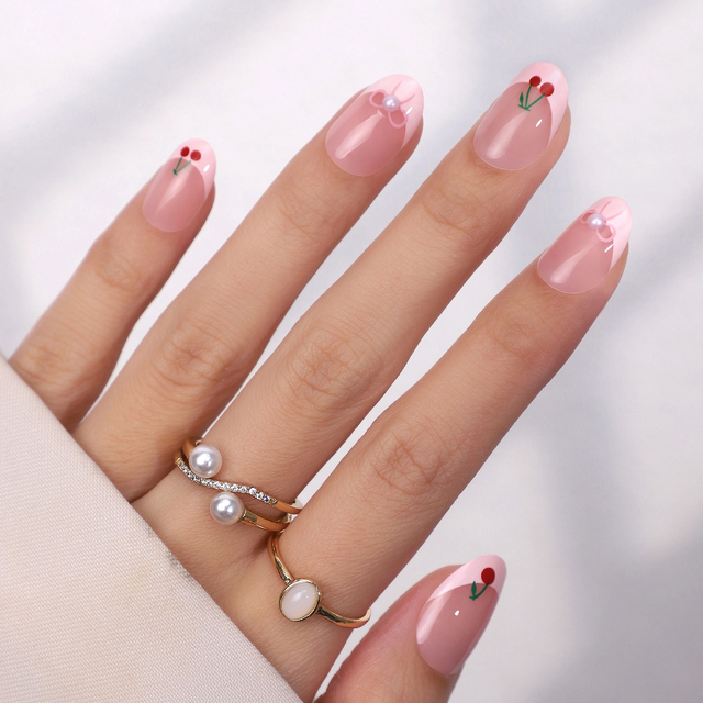  Fashion Jewelry Pink French Nails Art Tip Handmade Gel Press On Nails Suppliers 