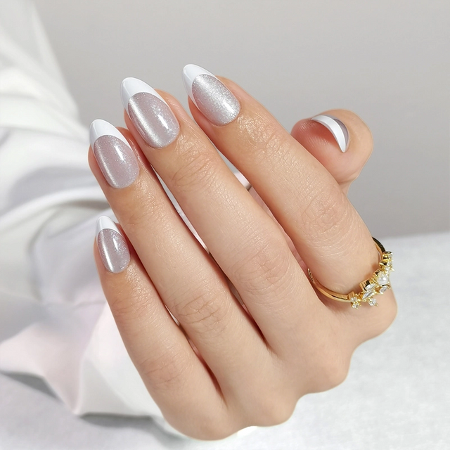  Cat Eye French Press On Nails Tips Custom Women Elegant Wholesale Fake Nails 