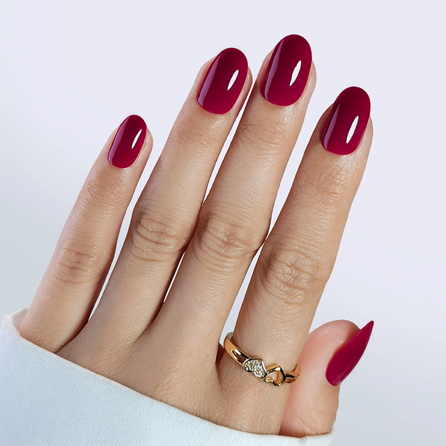  OEM ODM Wine Soild Color Short Oval Shape Private Label Soft Gel Artificial Fingernails