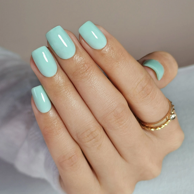  Solid Mint Green Color Summer Short Square Private Label Nails Press On 