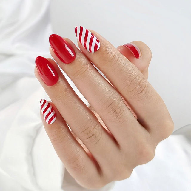  Custom Christmas Candy Cane Design Private Label Press On Nails Art Tips 