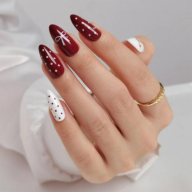  Custom Polka Dots Shinny Design Short Reusable Gel False Nail Wholesale Soft Gel Nails 