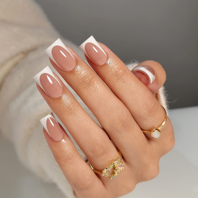 Wholesale Unique Duck Nails Shape White French Nails Tips Press On Nails Manufacturer