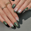  OEM ODM Short Oval Olive Green Chrome Press On Nails Factory 