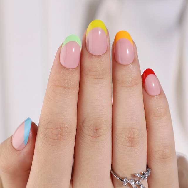  Spring Summer Design Private Label Custom Oval Colorful French Design Press On Nails 