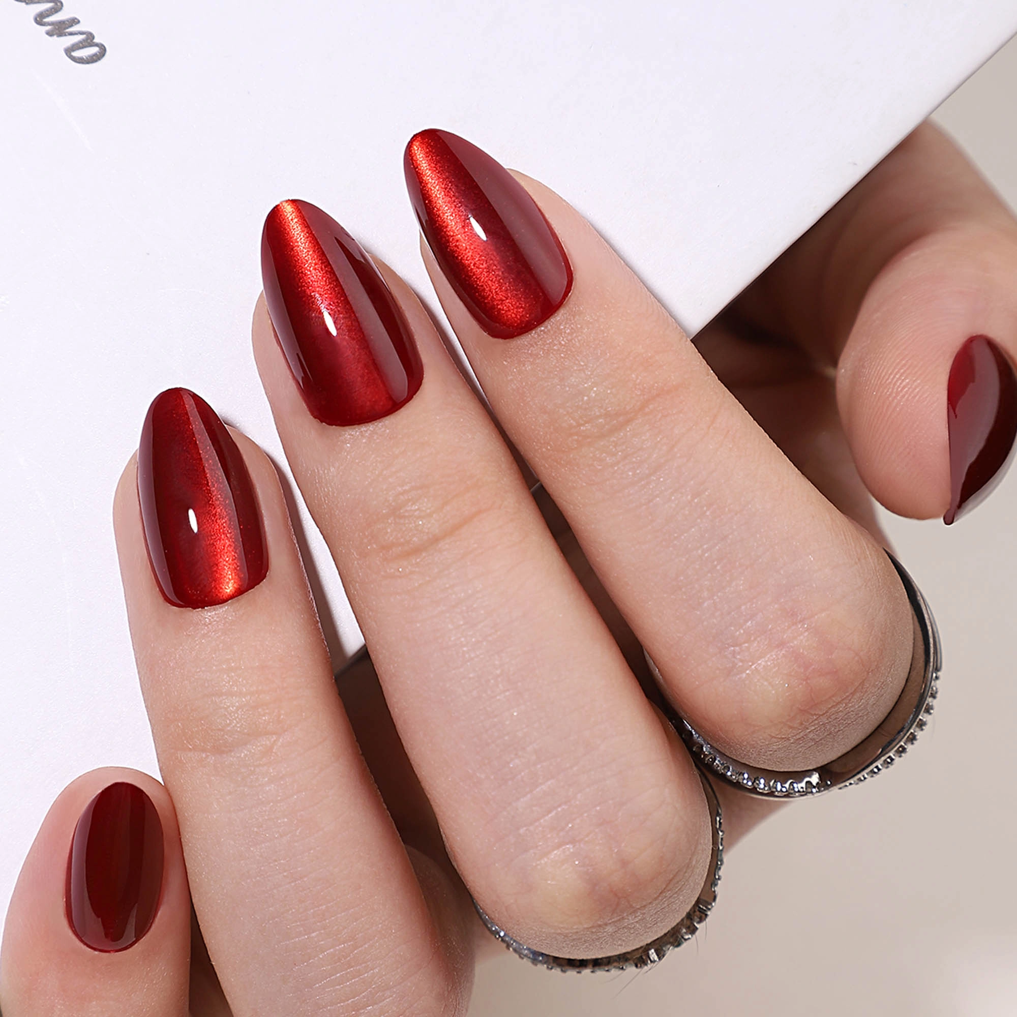 burgundy almond nails