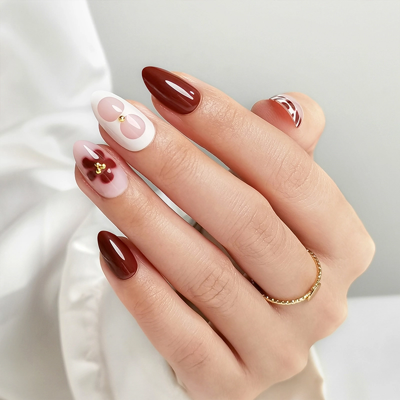  Custom Jewelry Design Short Almond Christmas Design Fake Nails 