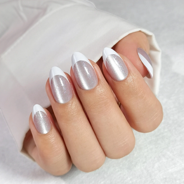  Cat Eye French Press On Nails Tips Custom Women Elegant Wholesale Fake Nails 