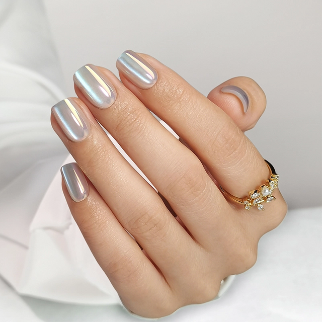  Wholesale OEM ODM Beauty Sliver Chrome Private Label Custom Press On Nails Manufacturer 