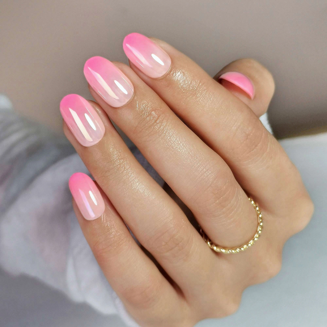  Wholesale Pink Ombre Design Custom Chrome Artificial Fingernails