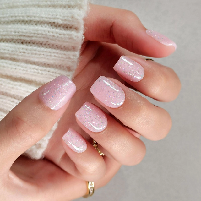  New Trending Short Square Glitter Royal Press On Nails