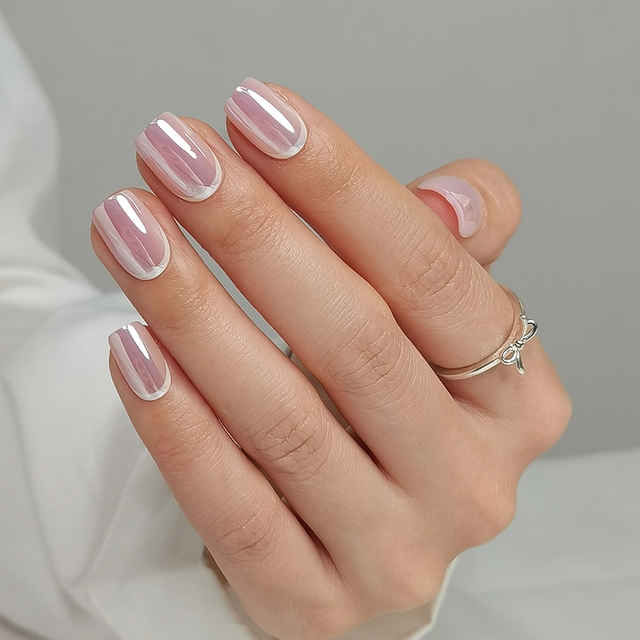 YoungMei OEM/Wholesale Soft Gel Nail Tips - 32PCS Pink French Square Nails