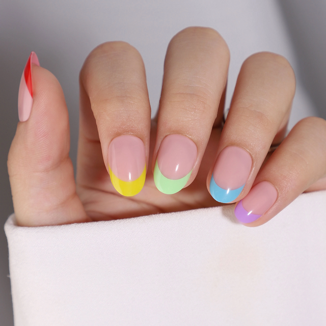  Spring Summer Design Private Label Custom Oval Colorful French Design Press On Nails 
