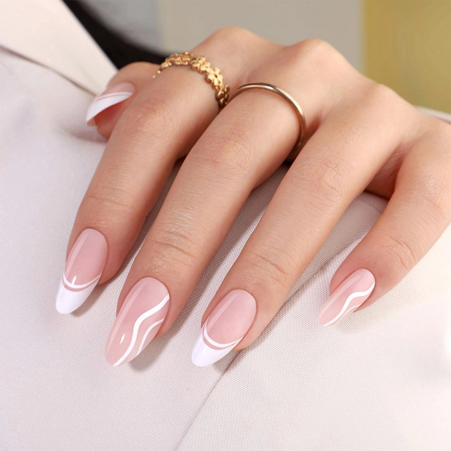 Printing Classical White French Tips Design CustomPress On Nails 