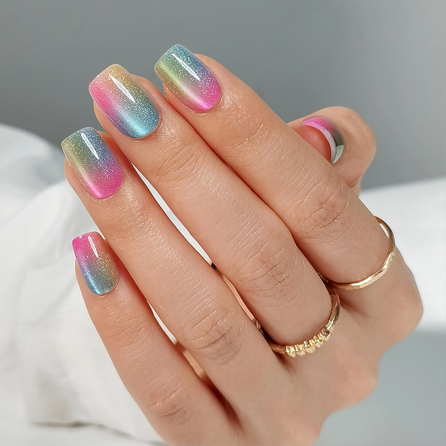  Custom Wholesale Gradient Cat Eye Soft Gel Wearable Fake Nails