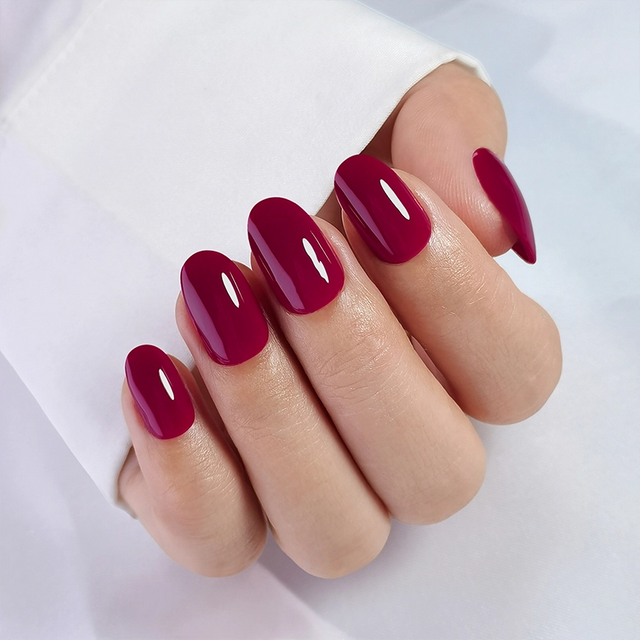  OEM ODM Wine Soild Color Short Oval Shape Private Label Soft Gel Artificial Fingernails