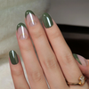  OEM ODM Short Oval Olive Green Chrome Press On Nails Factory 