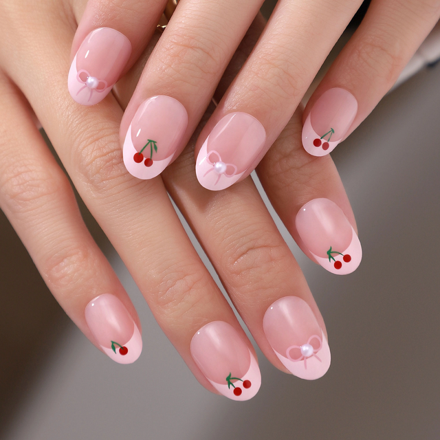  Fashion Jewelry Pink French Nails Art Tip Handmade Gel Press On Nails Suppliers 